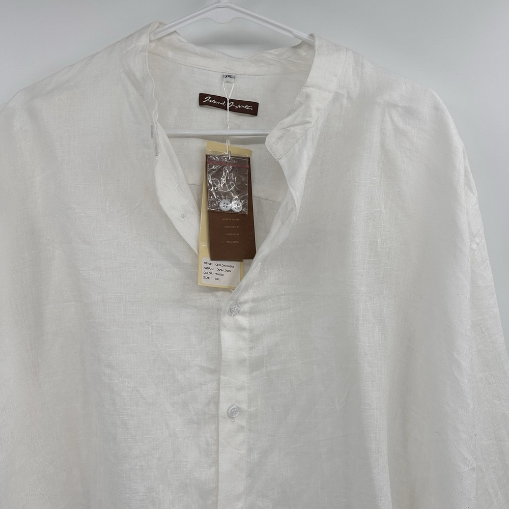 Mens‎ 100% Linen Button Down Long Sleeve Shirt Size XXL White Beachy Wedding - Picture 7 of 14